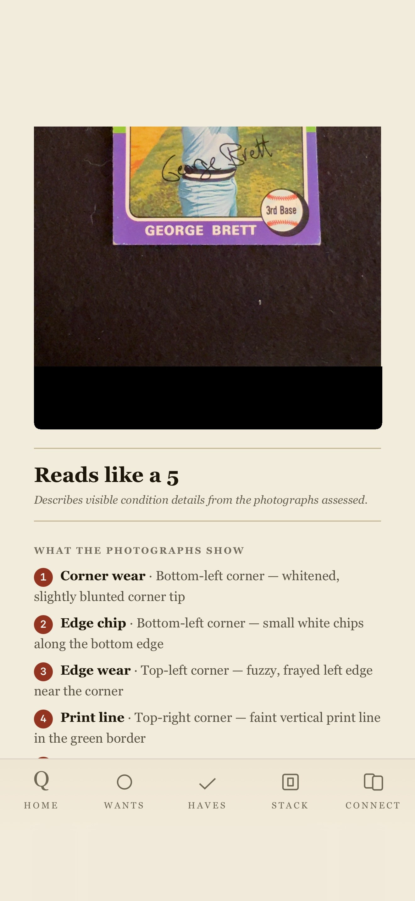 ARC condition report, light: reads like a 5, with numbered findings.